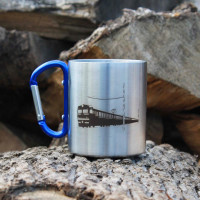 Металлическая чашка 250 мл с карабином и гравировкой - Поезд