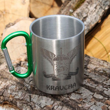 Металева чашка 250 мл з карабіном і гравіюванням - Завжди перші