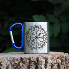 Металлическая чашка 250 мл с карабином и вашей гравировкой