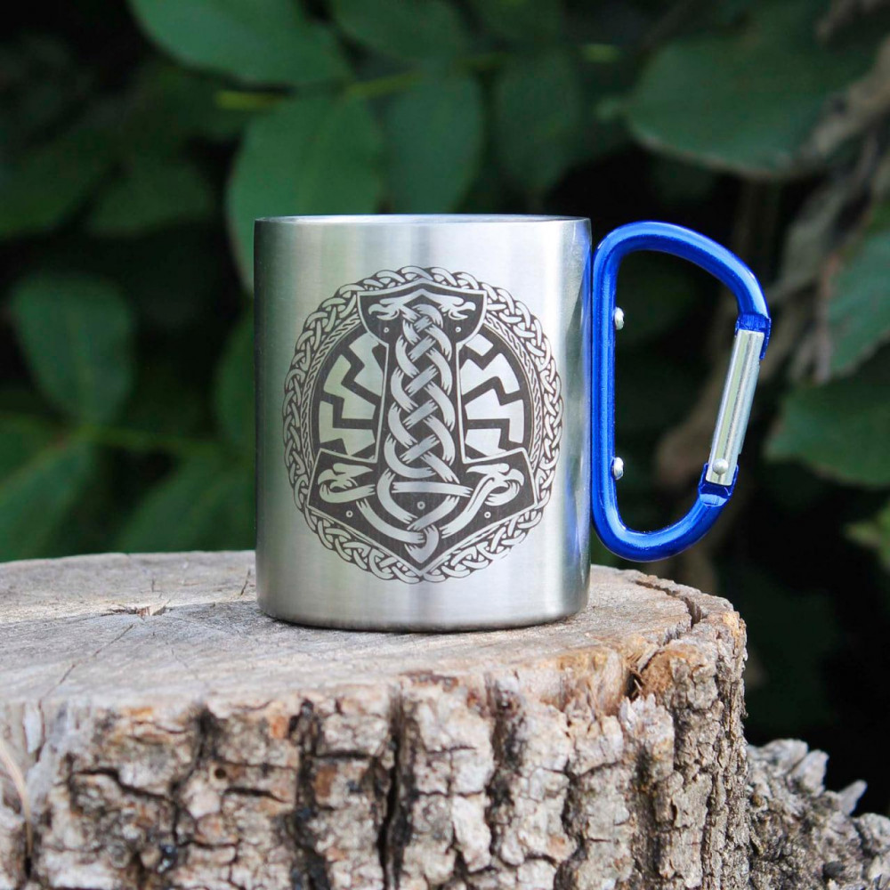 Металлическая чашка 250 мл с карабином и вашей гравировкой SP00676