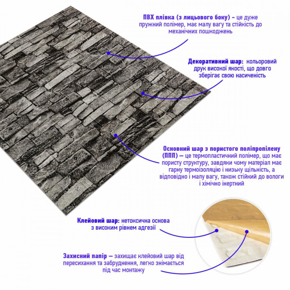 Самоклеюча 3D панель 700x770x3мм Графітовий (59-3) SW-00001481 SW-00001481