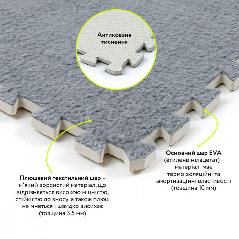 Підлога-пазл плюшевий 60х60х1см Світло-сірий (D) SW-00002081 SW-00002081