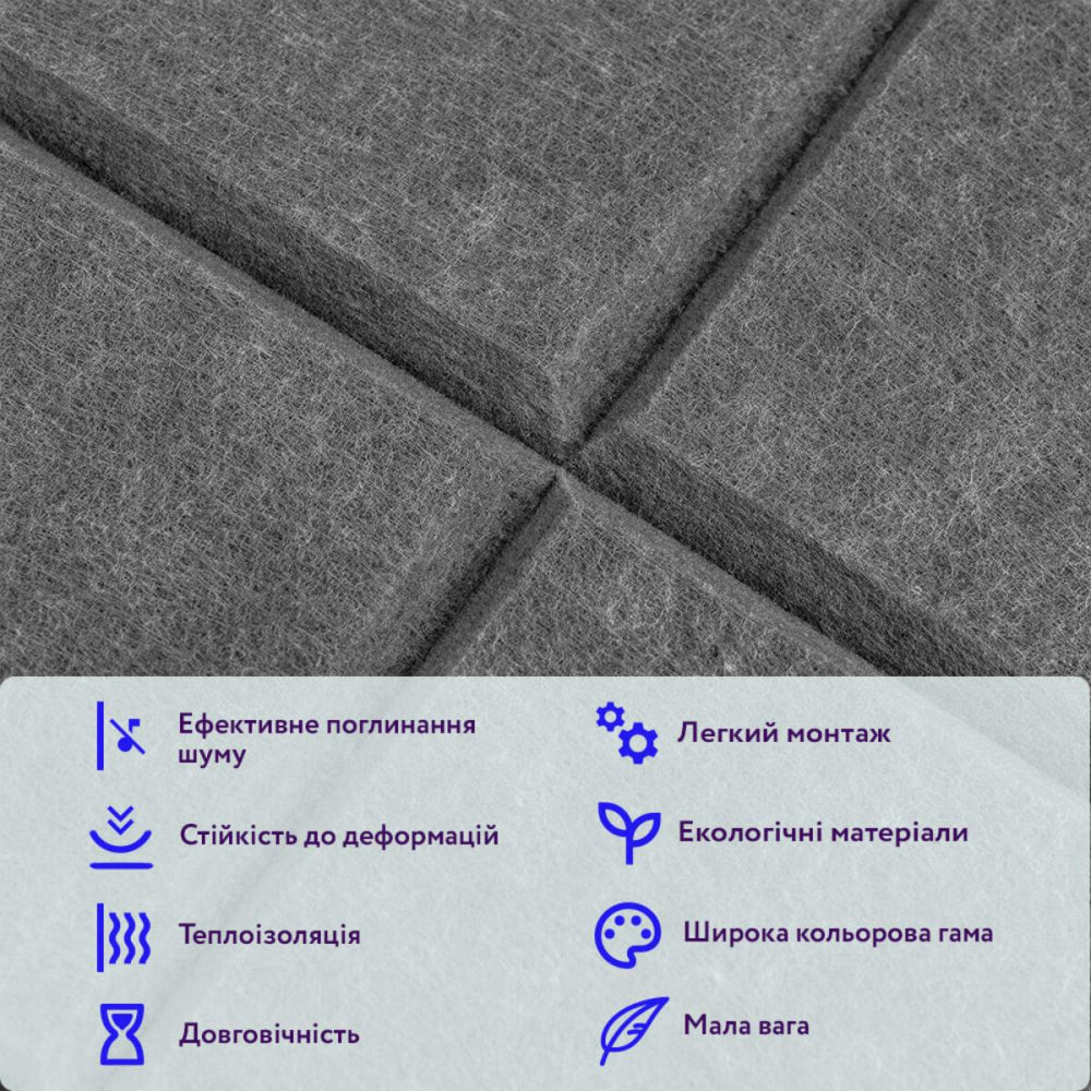Звукоізоляційна панель 300х300х9мм Графіт SW-00003508 SW-00003508