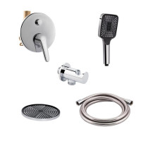 Комплект для душу Qtap Olsava Chrome: Змішувач QTOS6212107ODC + Лійки (QTRUC125CRM45952,QTHLA107CRM45948) + Шланг QTHADPVC200C +