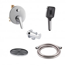 Комплект для душу Qtap Olsava Chrome: Змішувач QTOS6212107ODC + Лійки (QTRUC125CRM45952,QTHLA107CRM45948) + Шланг QTHADPVC200C +