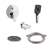 Комплект для душу Qtap Ustek Chrome: Змішувач QTUST6216107ODC + Лійки (QTRUC125CRM45952,QTHLA107CRM45948) + Шланг QTHADPVC200C +