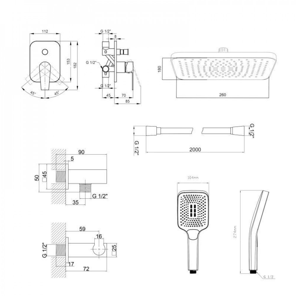 Комплект для душу Qtap Stenava Chrome: Змішувач QTST6245102DC + Лійки (QTRUC125CRM45954,QTHLA107CRM45784) + Шланг QTHADPVC200C + SD00053671