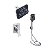 Комплект для душу Qtap Namesti Chrome: Змішувач QTNAM6225102NC + Лійки (QTRUC125CRM45954,QTHLA107CRM45784) + Шланг QTHADPVC200C +