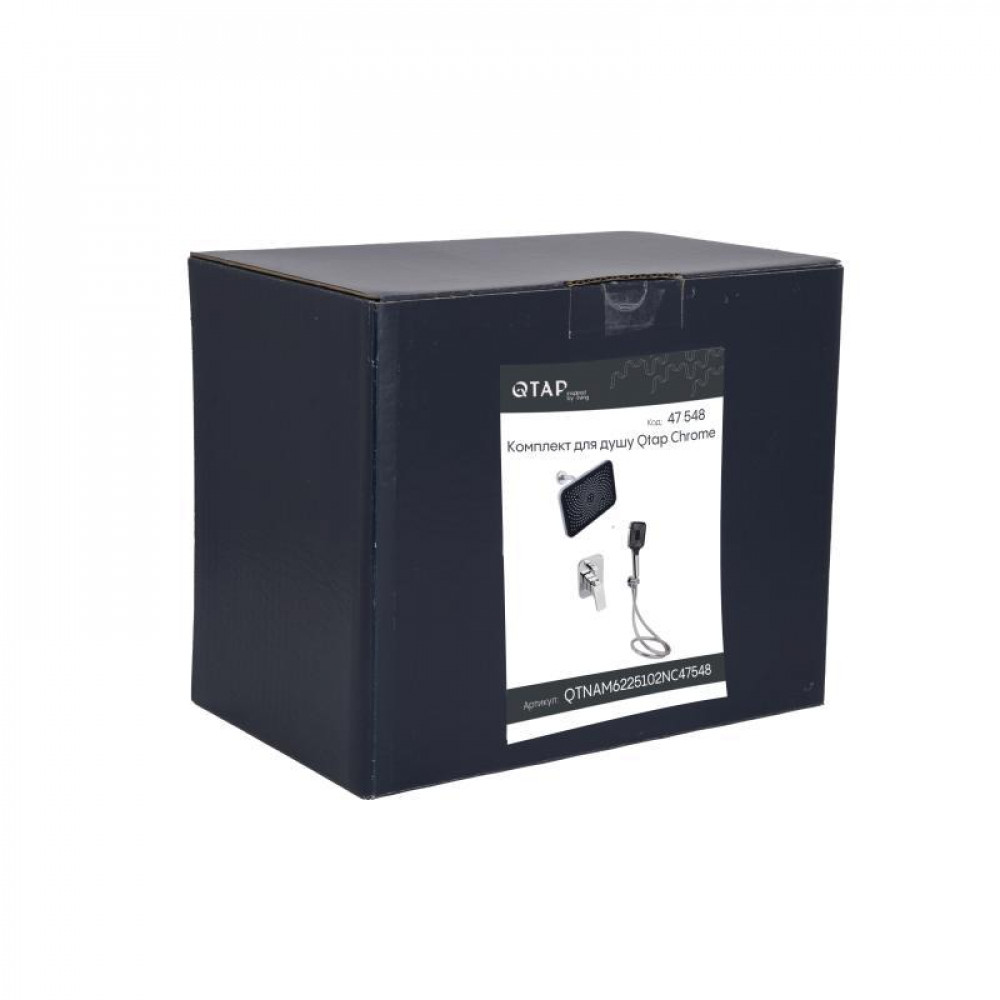 Комплект для душу Qtap Namesti Chrome: Змішувач QTNAM6225102NC + Лійки (QTRUC125CRM45954,QTHLA107CRM45784) + Шланг QTHADPVC200C + SD00053672