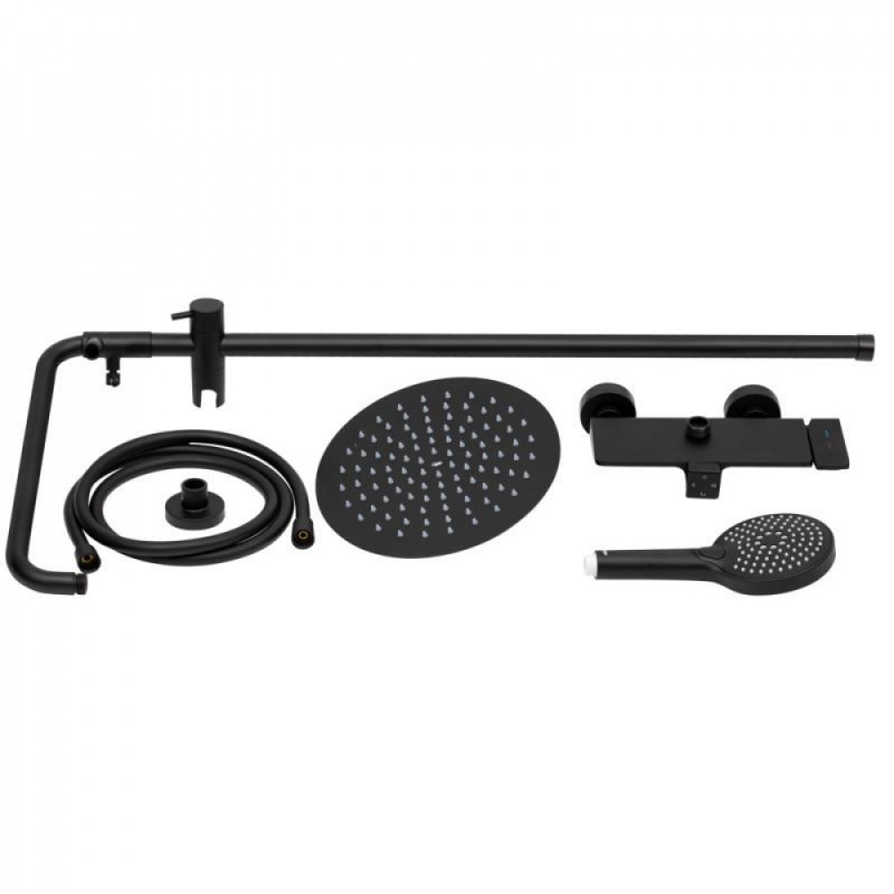 Душова система універсальна Qtap Sloup на три споживача (з виливом) з полицею QTSL51105OGB Black Matt SD00041851