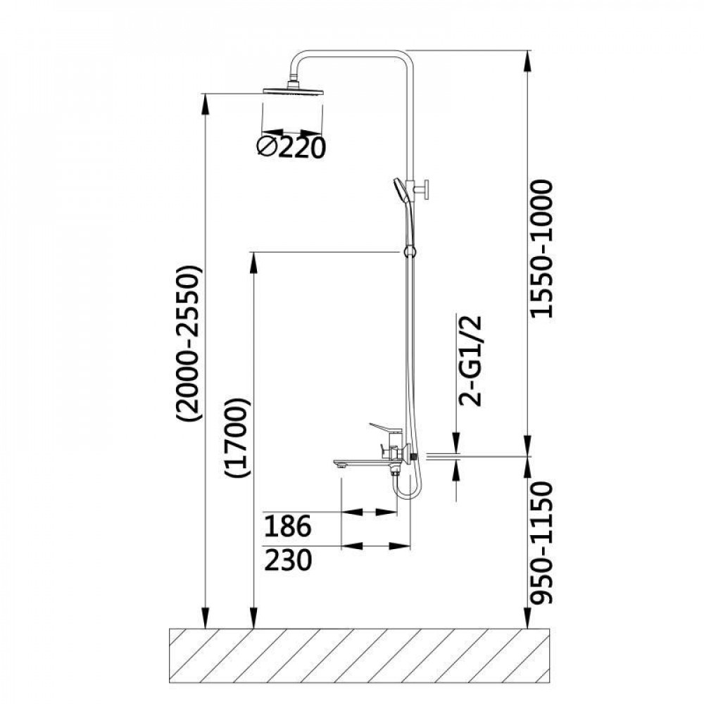 Душова система універсальна Qtap Presto на три споживача (з виливом) QTPRE111GRP45585 Graphite SD00051709