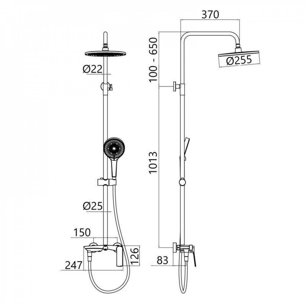 Душова система універсальна Qtap Slavonice на три споживача (з виливом) QTSLA111GMB45910 Gunmetal Black PVD SD00052034