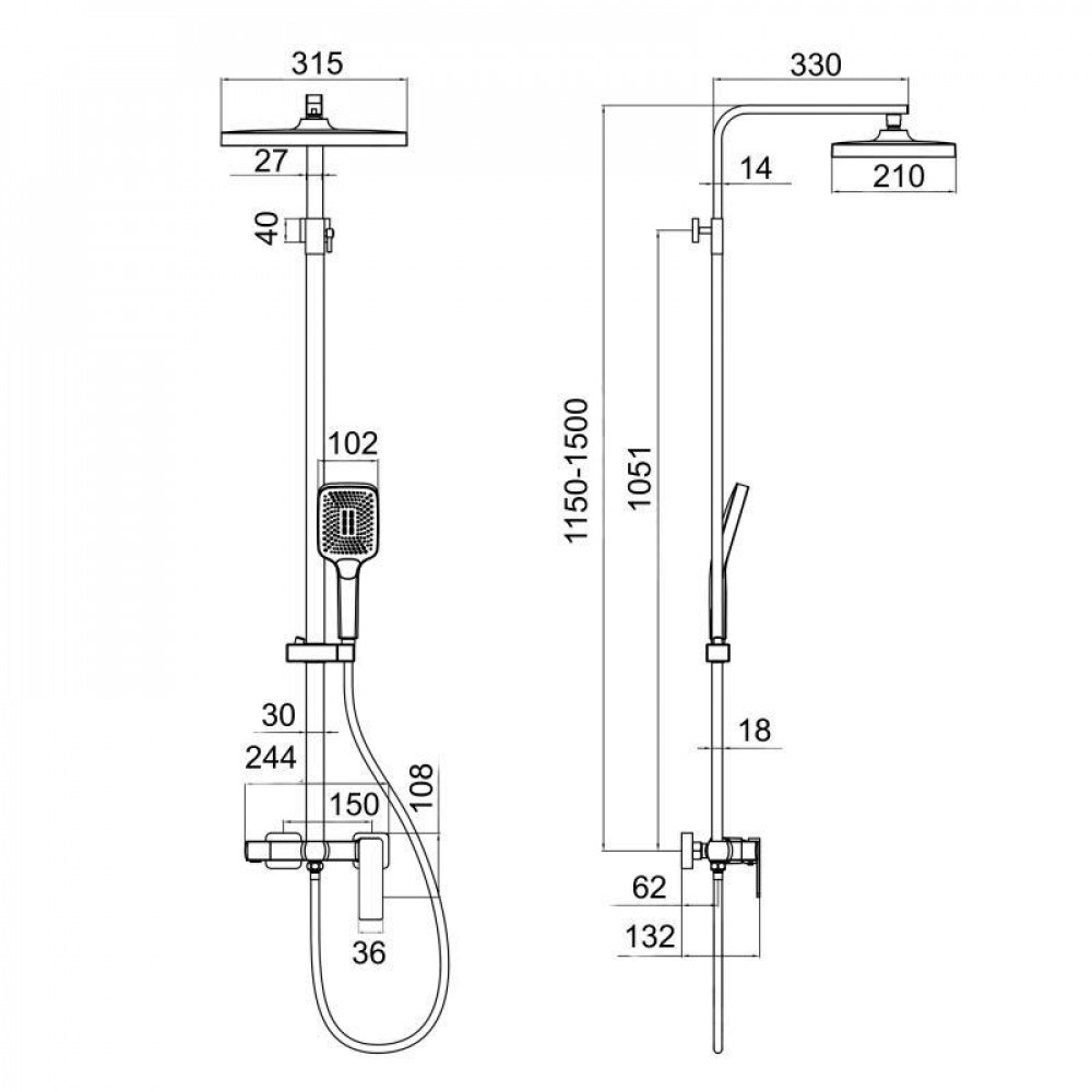 Душова система для кабіни Qtap Capricorn на три споживача (з виливом) 53103KNC Chrome SD00047514