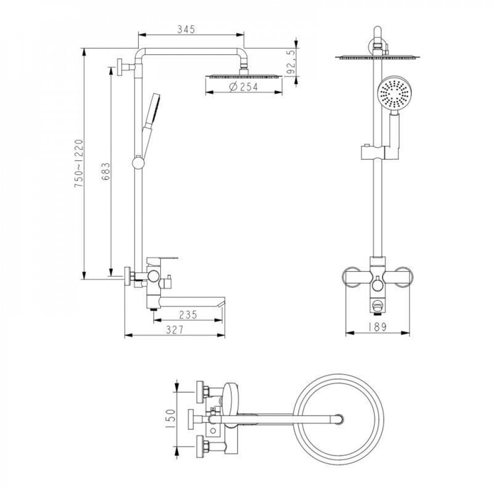 Душова система універсальна Lidz Aria 1033 на три споживачі (з виливом) (k35) LDARI1033NKS46109 Nickel SD00052233