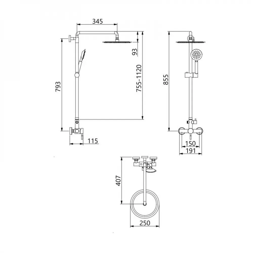 Душова система для душу Lidz Aria 1020 на два споживачі (k35) LDARI1020NKS46114 Nickel SD00052238
