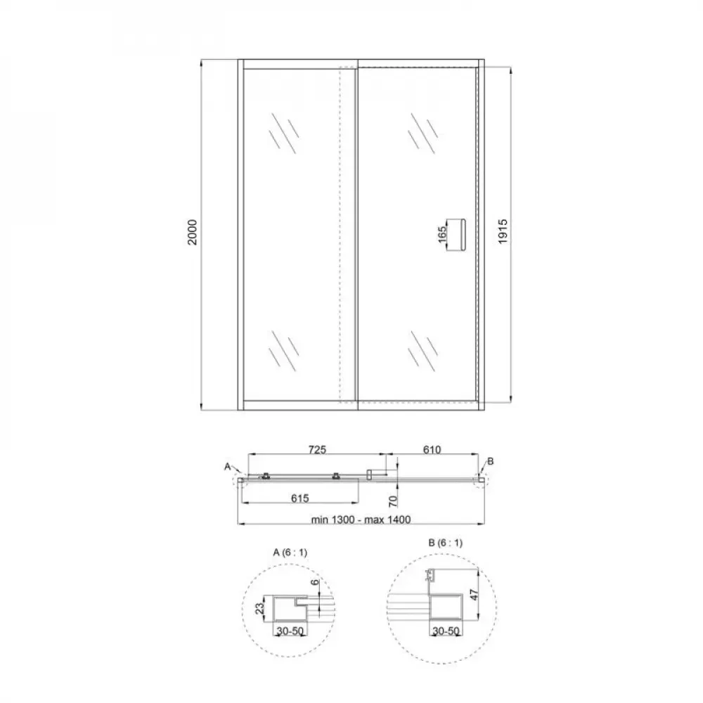 Душові двері в нішу Qtap Taurus CRM2013-14.C6 130-140x200 см, скло Clear 6 мм, покриття CalcLess SD00045298