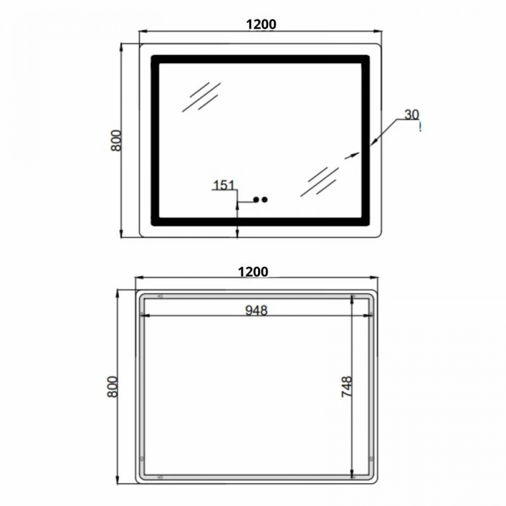 Дзеркало Lidz Kubis (KU2) 1200х800 з LED-підсвічуванням Touch, з антизапотіванням, з димером, рег. яскравості LDKUB120080049007 SD00055131