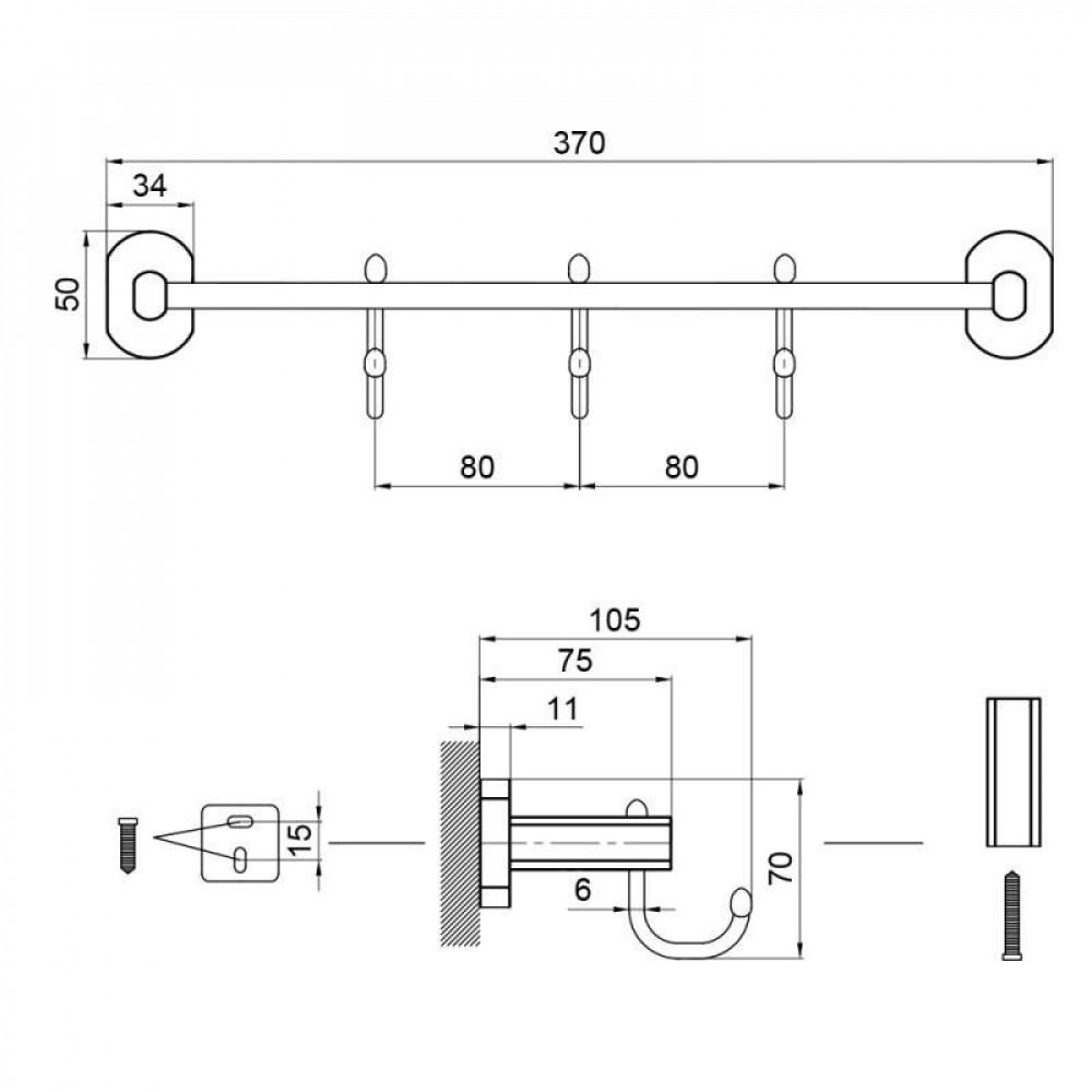 Тримач для рушника Qtap Liberty 3 гачка 365 мм QTLIBBLM1154-3 Black SD00040025