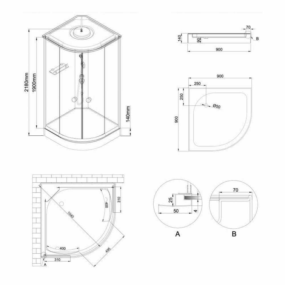 Гідромасажний бокс Lidz Tani SBM90x90.SAT.LOW.FR, скло Frost 4 мм SD00051594