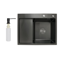 Мийка для кухні інтегрована Lidz Handmade H6350BL крило ліворуч (LDH6350BRUL45589) Brushed Black PVD 3,0/1,0