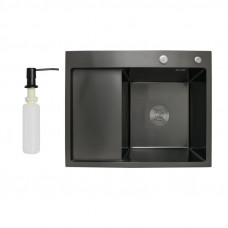 Мийка для кухні інтегрована Lidz Handmade H6350BL крило ліворуч (LDH6350BRUL45589) Brushed Black PVD 3,0/1,0