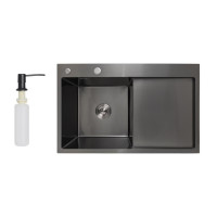 Мийка для кухні інтегрована Lidz Handmade H7849BR крило праворуч (LDH7849BRPVD43625) Brushed Black PVD 3,0/1,0 мм