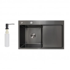 Мийка для кухні інтегрована Lidz Handmade H7849BR крило праворуч (LDH7849BRPVD43625) Brushed Black PVD 3,0/1,0 мм