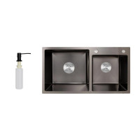 Мойка для кухни с двумя чашами интегрированная Lidz Handmade H7843 (LDH7843BPVD45586) Brushed Black PVD 3,0/1,0 мм