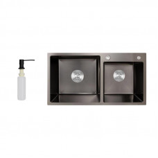 Мийка для кухні з двома чашами інтегрована Lidz Handmade H7843 (LDH7843BPVD45586) Brushed Black PVD 3,0/1,0 мм