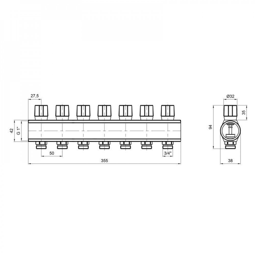 Колектор Icma з регулювальними вентилями 1" 7 виходів №1105 (Blue) SD00049610