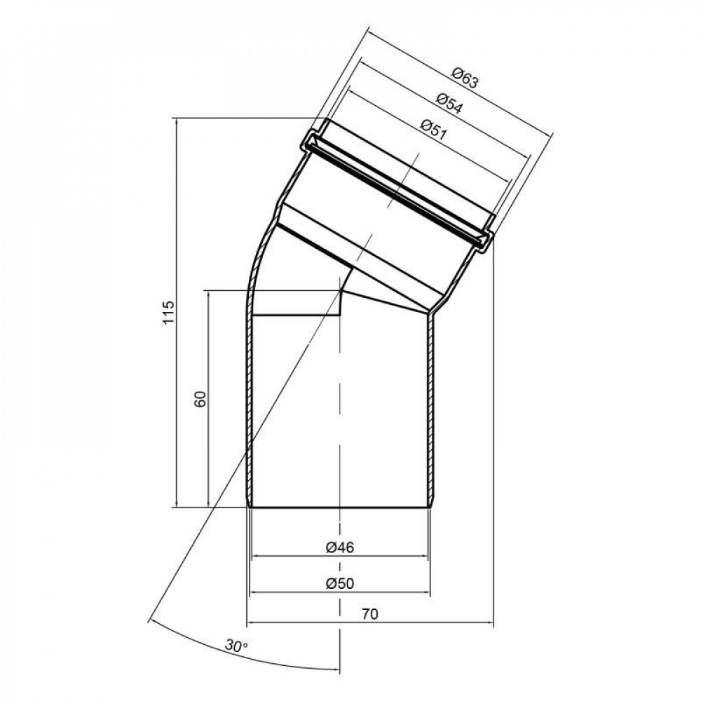Коліно PPR каналізаційне TA Sewage 50, 30° SD00034415