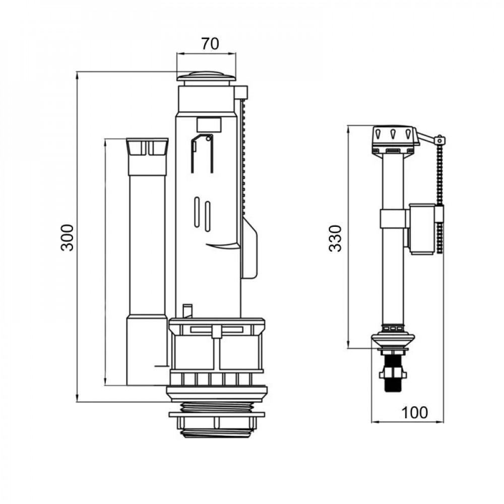 Qtap HY4(Kolibri) комплект арматури для бачка унітаза-моноблок з подвійною круглою кнопкою змиву та клапаном нижньої подачі води, SD00053459