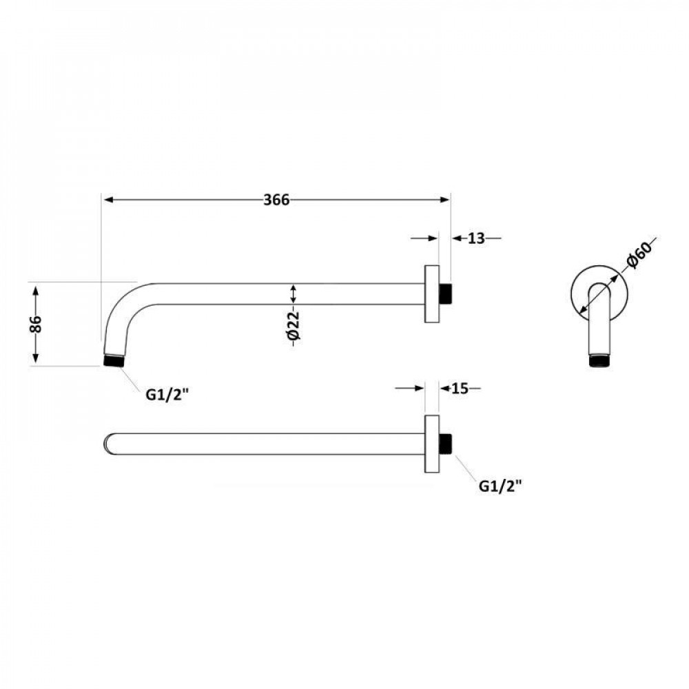 Кронштейн для верхнього душу Qtap Trubice 400 мм округлий QTTRU120BLM45927 Black Matt SD00052051