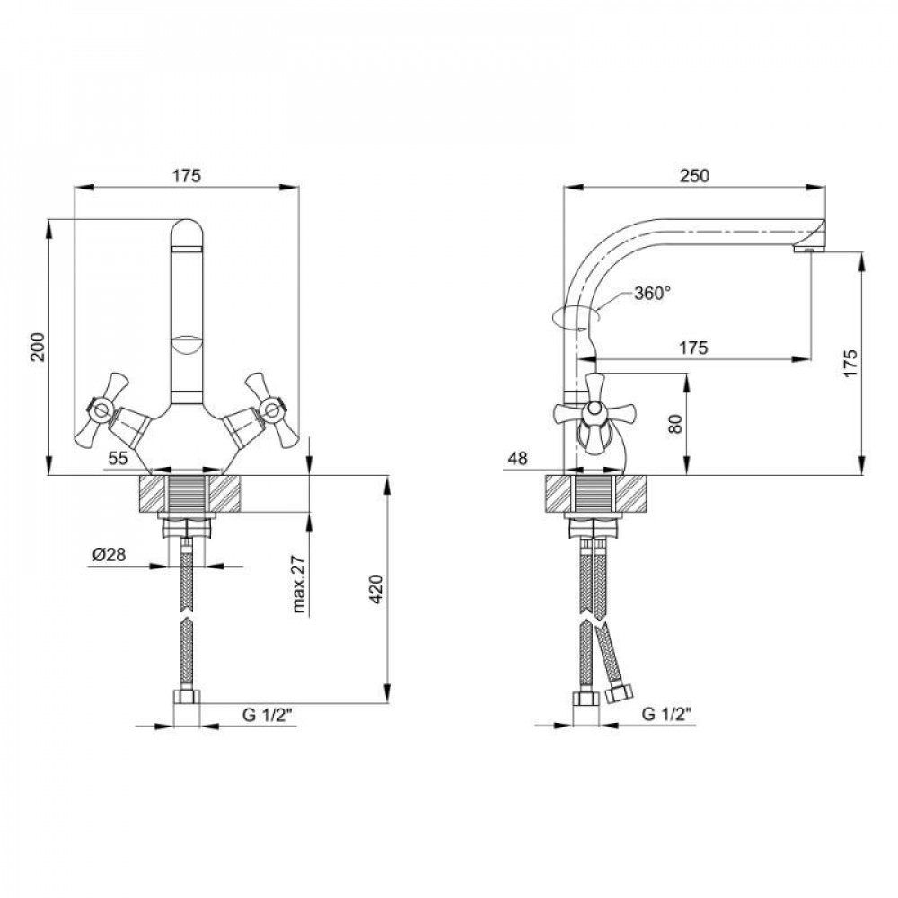 Змішувач для кухні Lidz Lamb 276F двохвентильний LDLAM276FCRM22019 Chrome SD00028116
