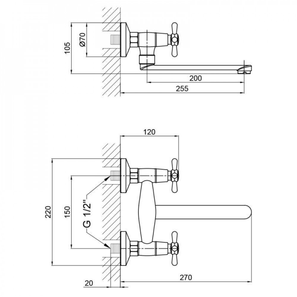 Змішувач для раковини Lidz Dominox 361 настінний з поворотним виливом двохвентильний LDDOM361CRM35542 Chrome SD00041645