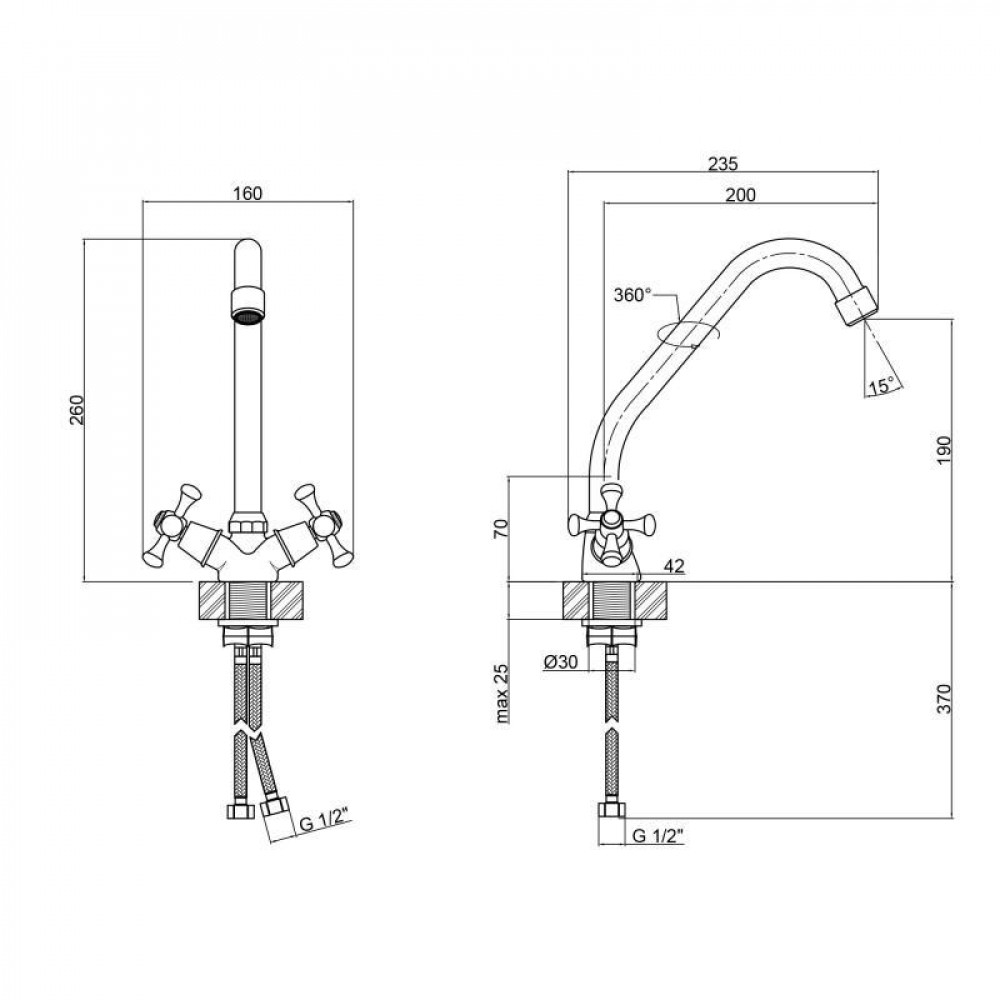 Змішувач для кухні Lidz Lamb 271F двохвентильний LDLAM271FCRM21889 Chrome SD00027986