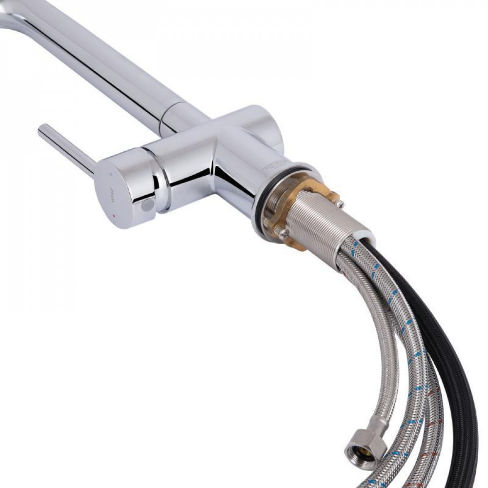 Смеситель для кухни Qtap Rozcesti с выдвижным изливом с подключением для питьевой воды QTROZ367CRM45941 Chrome SD00052065