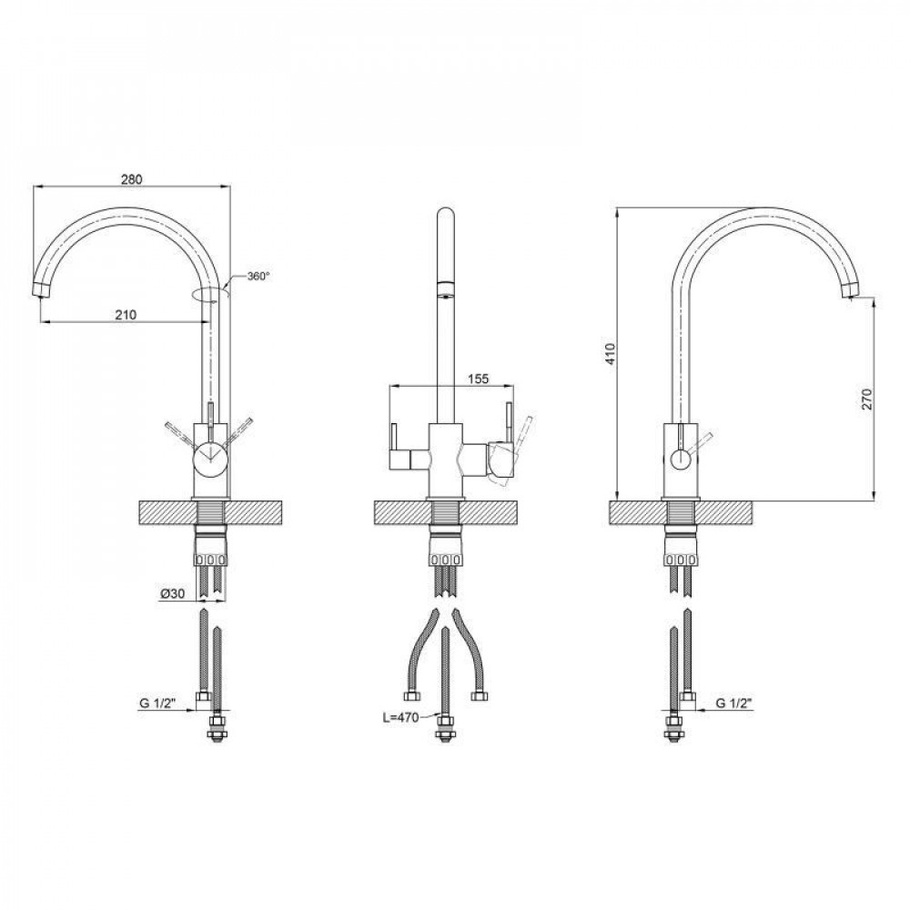 Змішувач для кухні Lidz Aria 020F (k35) LDARI020FNKS43365 Nickel SD00049488
