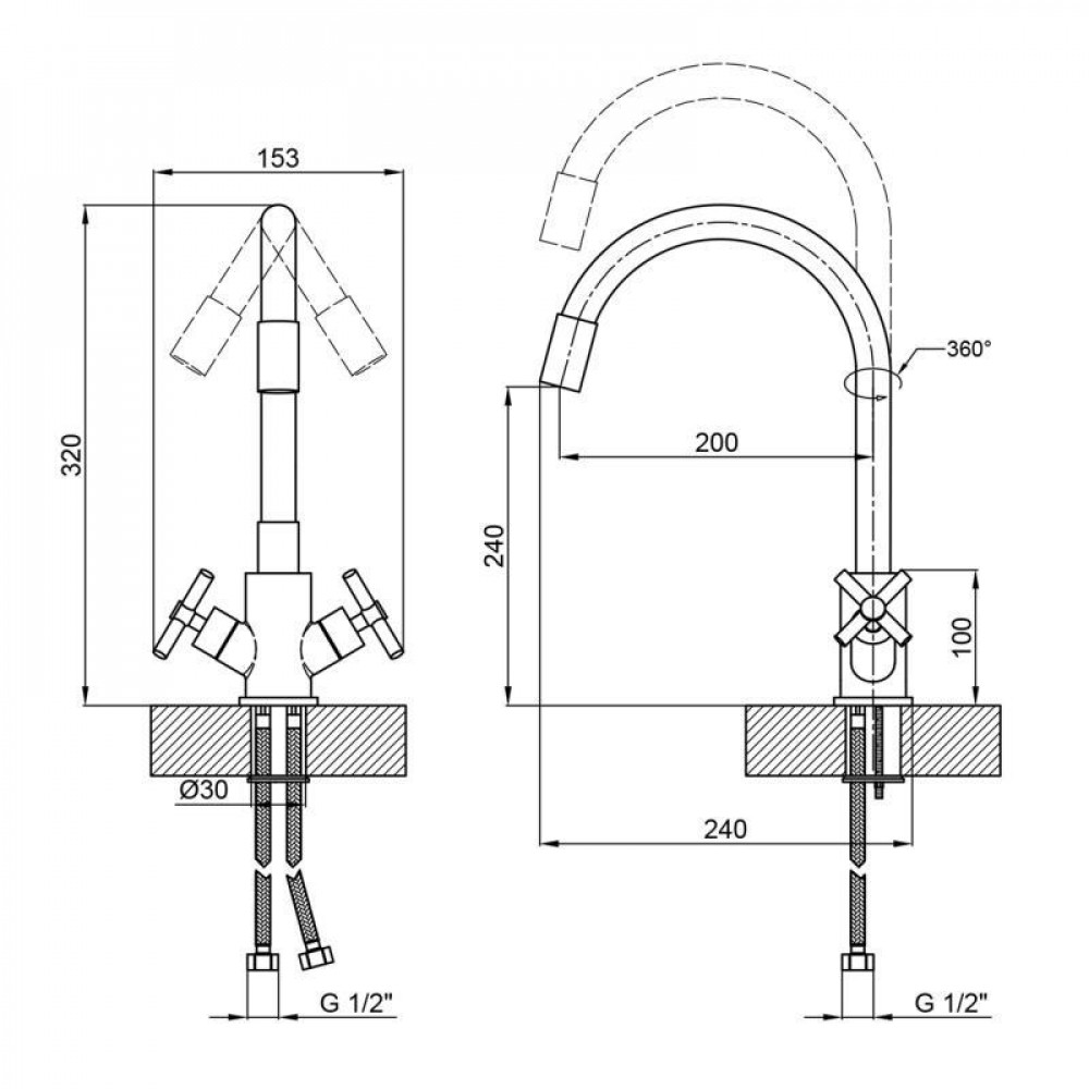 Змішувач для кухні Lidz Wind 013F3 двохвентильний з гнучким виливом LDWIN013F3NKS43392 Nickel SD00049515