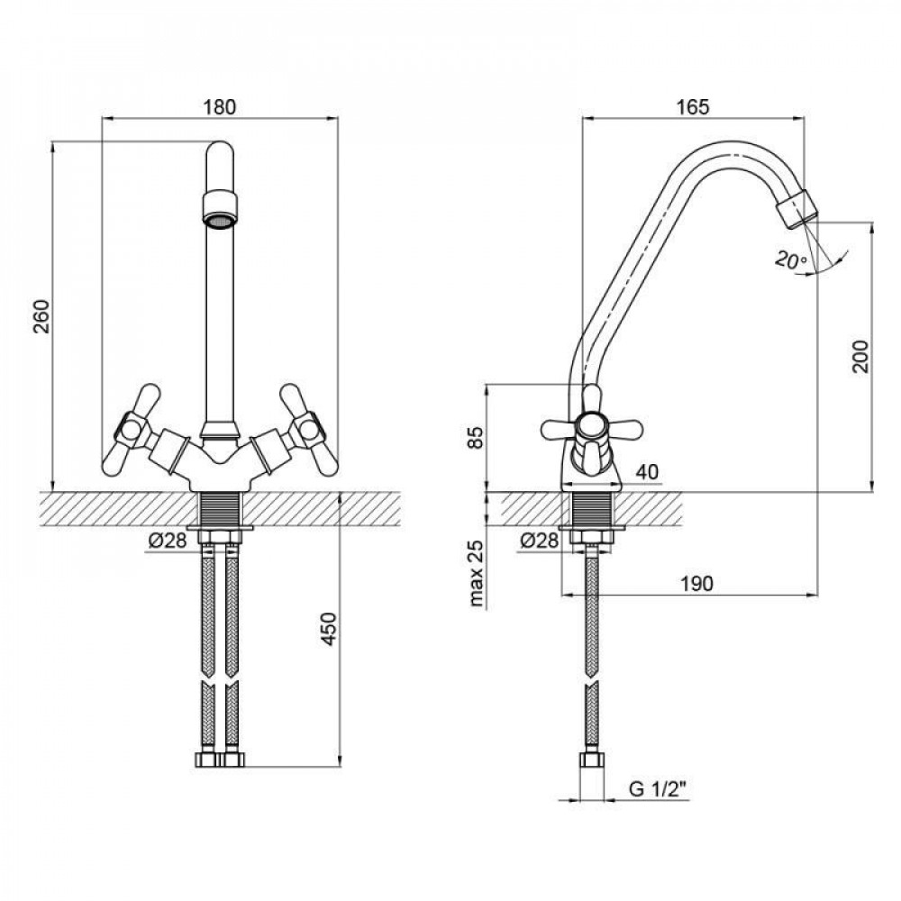Змішувач для кухні Lidz Dominox 271F двохвентильний LDDOM271FCRM35535 Chrome SD00041638