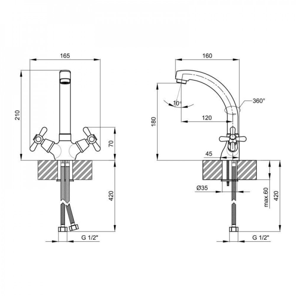 Змішувач для кухні Lidz Dominox 272 двохвентильний LDDOM272CRM35537 Chrome SD00041640
