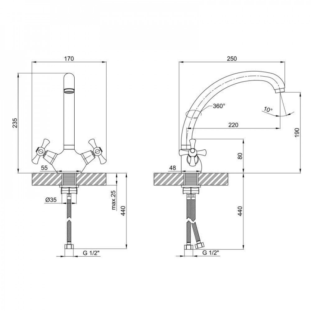 Змішувач для кухні Lidz Lamb 273F двохвентильний LDLAM273FCRM21890 Chrome SD00027987