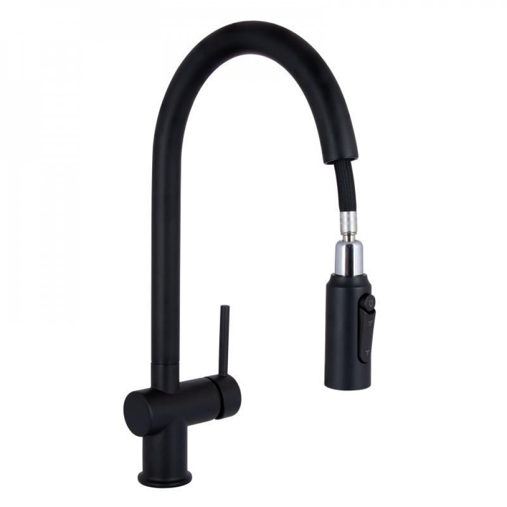 Змішувач для кухні Qtap Rozcesti з висувним виливом з підключенням для питної води QTROZ366BLM45940 Black Matt SD00052064