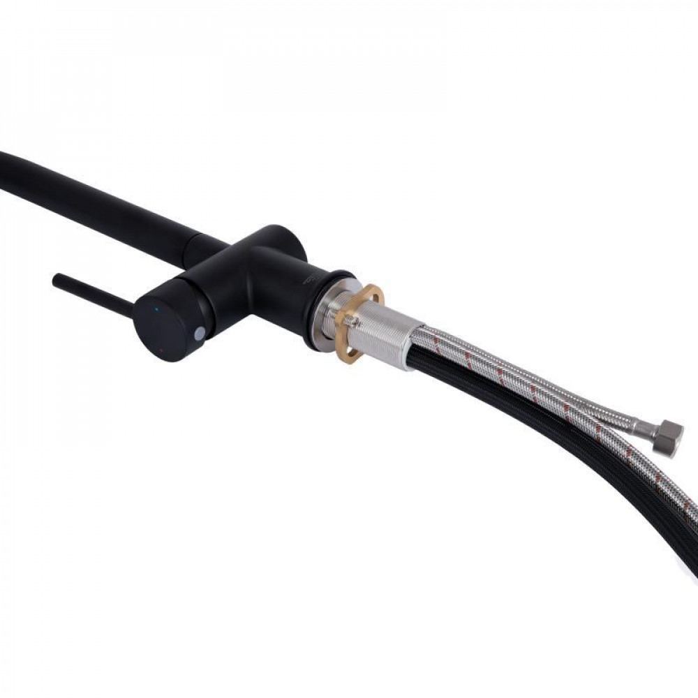 Змішувач для кухні Qtap Rozcesti з висувним виливом з підключенням для питної води QTROZ366BLM45940 Black Matt SD00052064