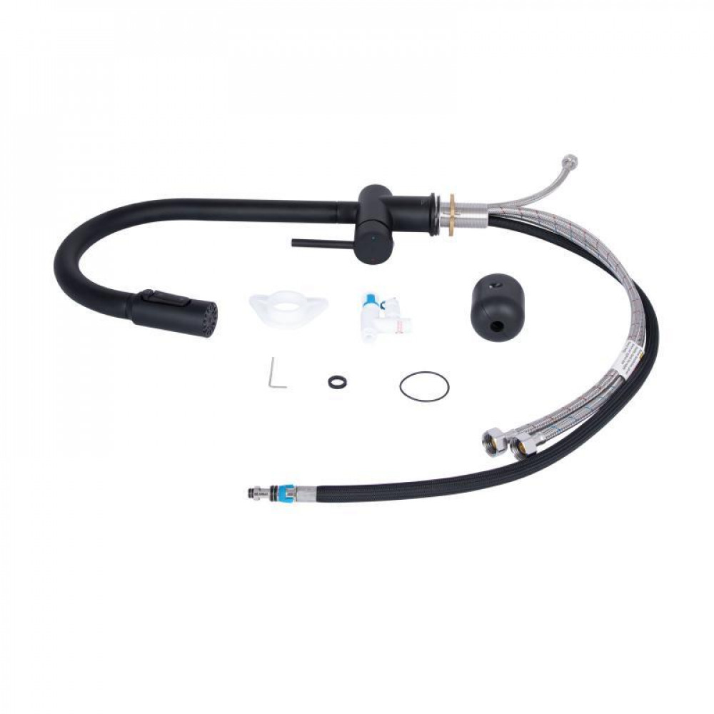 Змішувач для кухні Qtap Rozcesti з висувним виливом з підключенням для питної води QTROZ366BLM45940 Black Matt SD00052064