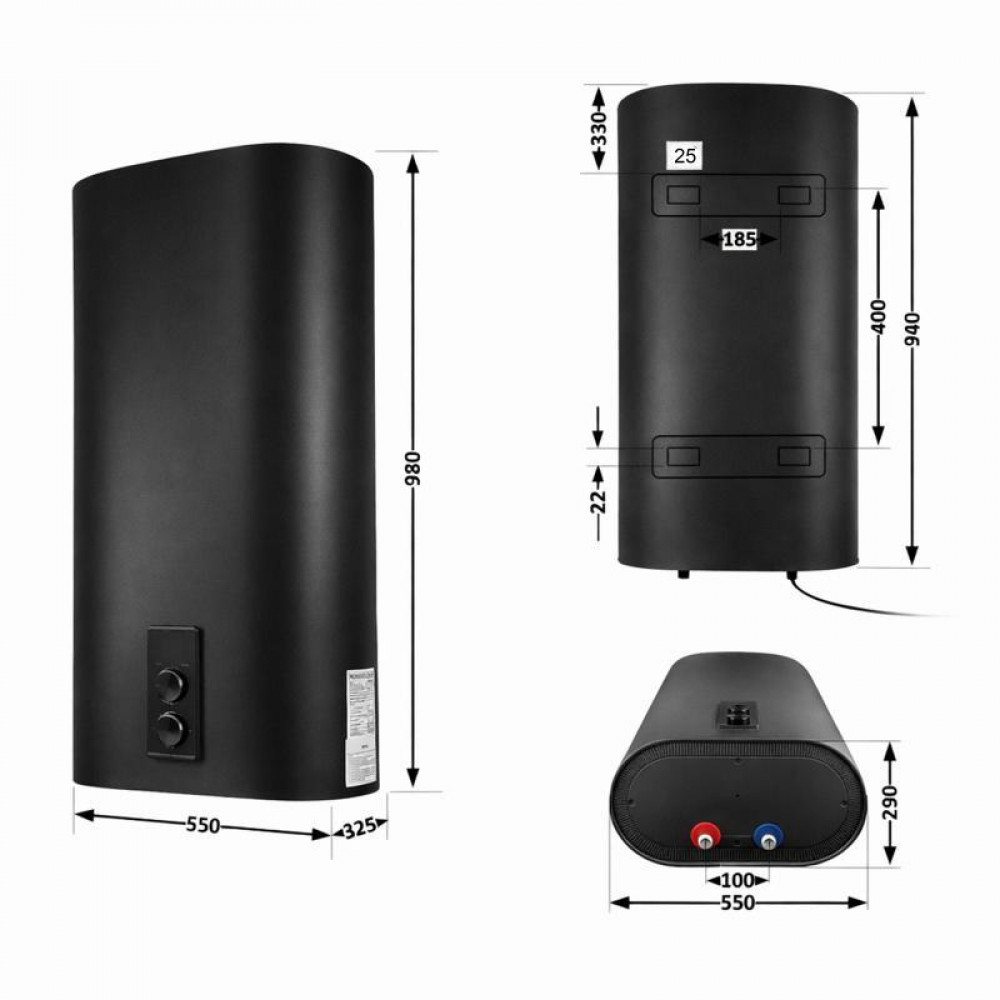 Водонагрівач електричний Thermo Alliance 80 л Black, плоский вертикальний, мокрий ТЕН 2 кВт (0,8+1,2) DT80V20G(PD)/2В SD00054753