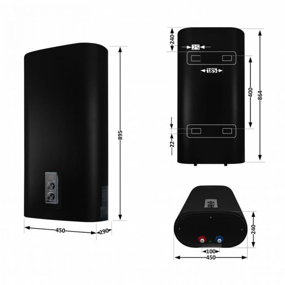 Водонагрівач електричний Thermo Alliance 50 л, Black, плоский, вертикальний, сухий ТЕН 2 кВт (0,8+1,2) DT50V20GPDD2B SD00054042