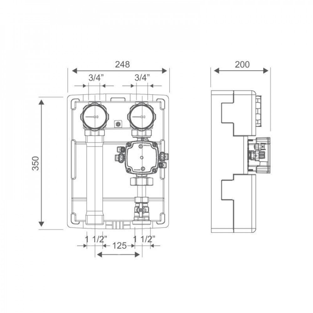 Насосна група Icma 1" 1/2 підключення справа, без насоса №R003 SD00020455