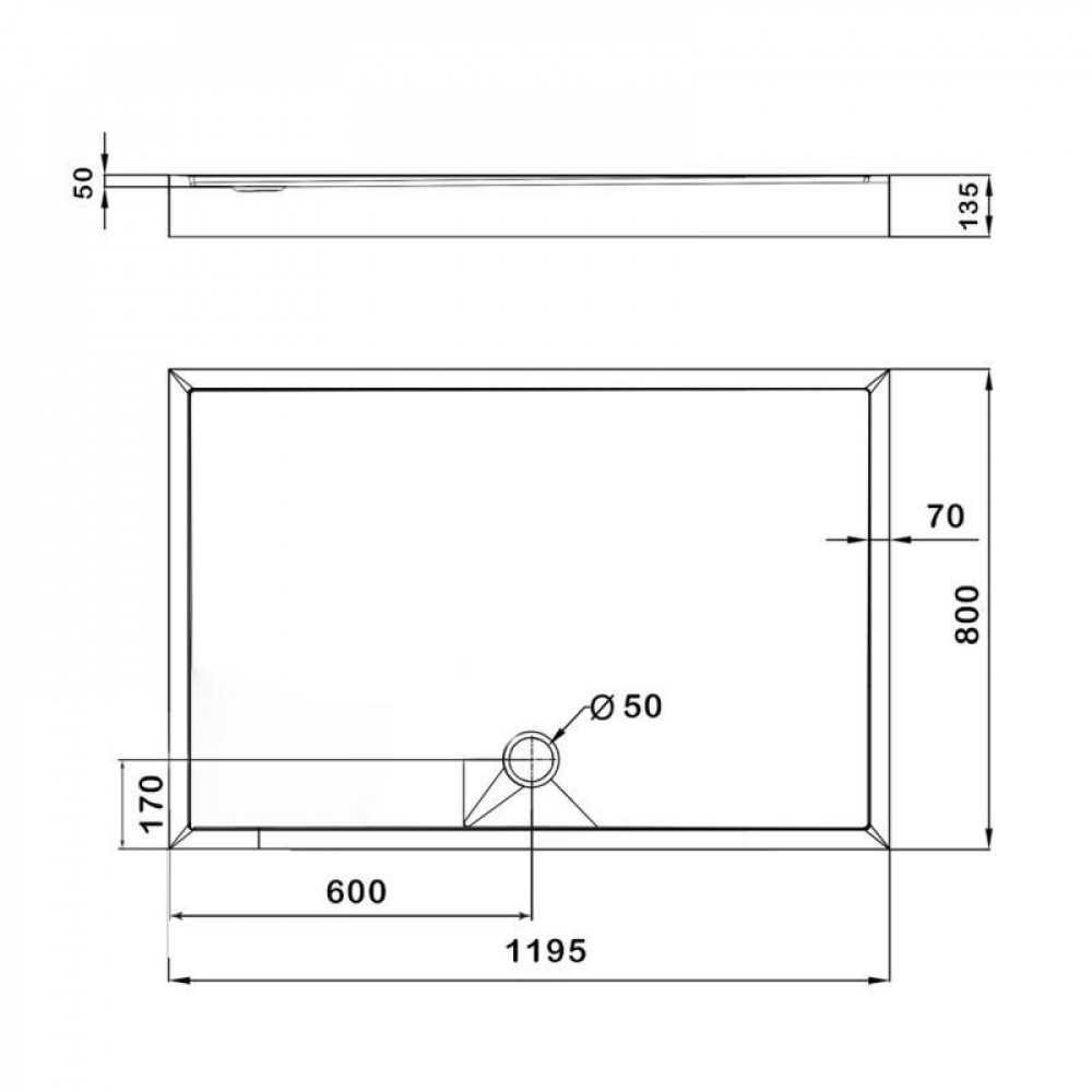 Поддон душевой KAPIELKA ST120x80х14 низкий, прямоугольный, диаметр слива 52 мм Lidz SD00051134