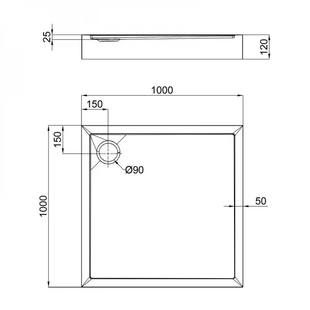 Душовий піддон Qtap Tern 301112 100x100x12 см + сифон SD00046989